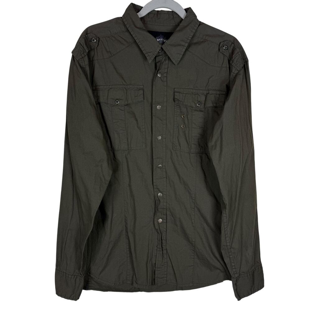 Counter Intelligence‎ Shirt Men's 2XL Green Cotton Long Sleeve Casual Front Snap